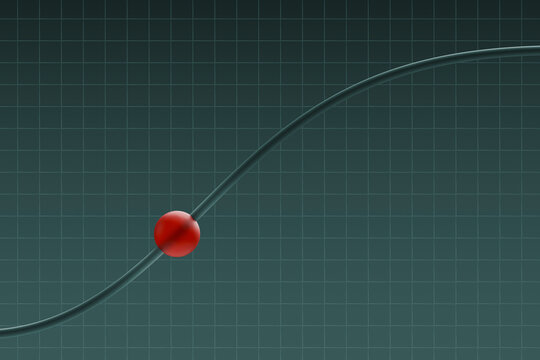 3D rendering of a red sphere on a curved graph with a grid background
