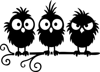 Obraz premium Playful flying bird in silhouette form, with outstretched wings and silly eyes. A fun icon for children's decor and scrapbooking.