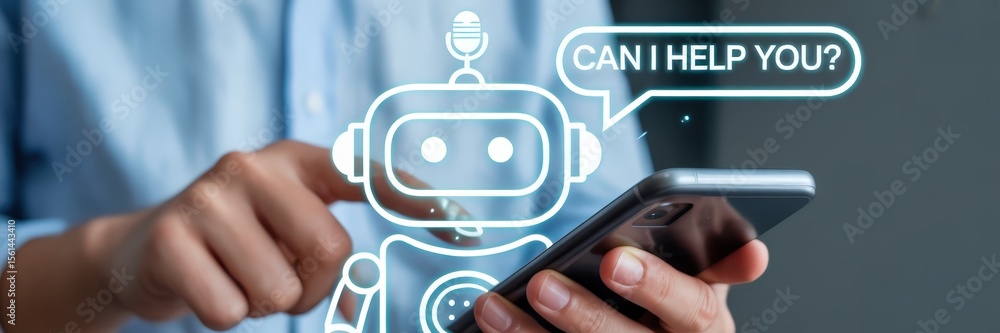 Poster person interacts with a robotic interface on a smartphone.