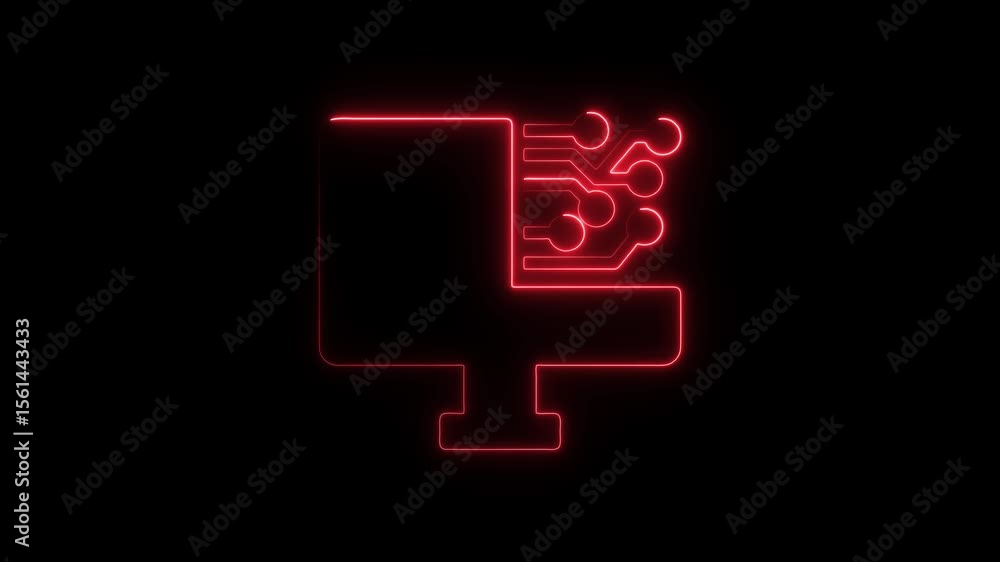 Aufkleber neon computer circuitry animation red glowing outline technology concept digital transformation