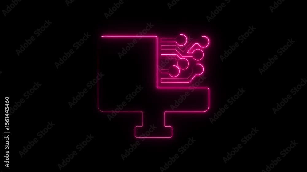 Poster neon computer circuitry animation futuristic technology concept digital innovation abstract