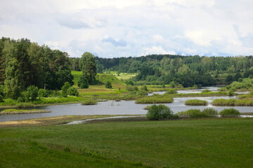 picturesque Russian summer expanses: fields, lakes, forest in Pushkin's Mikhailovskoye estate