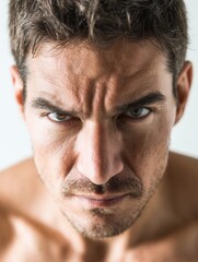 Obraz premium Intense Close-Up Portrait of a Serious Man with Focused Expression