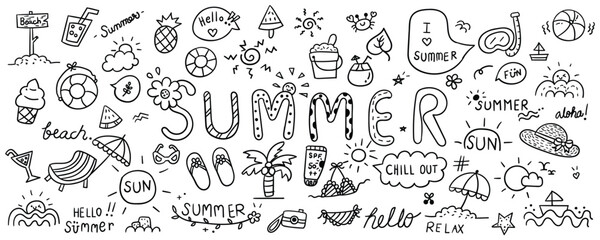 Hand Drawn Summer Elements – Line Doodle Vector Set
