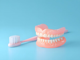 full denture set with toothbrush.