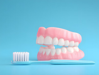 full denture set with toothbrush.