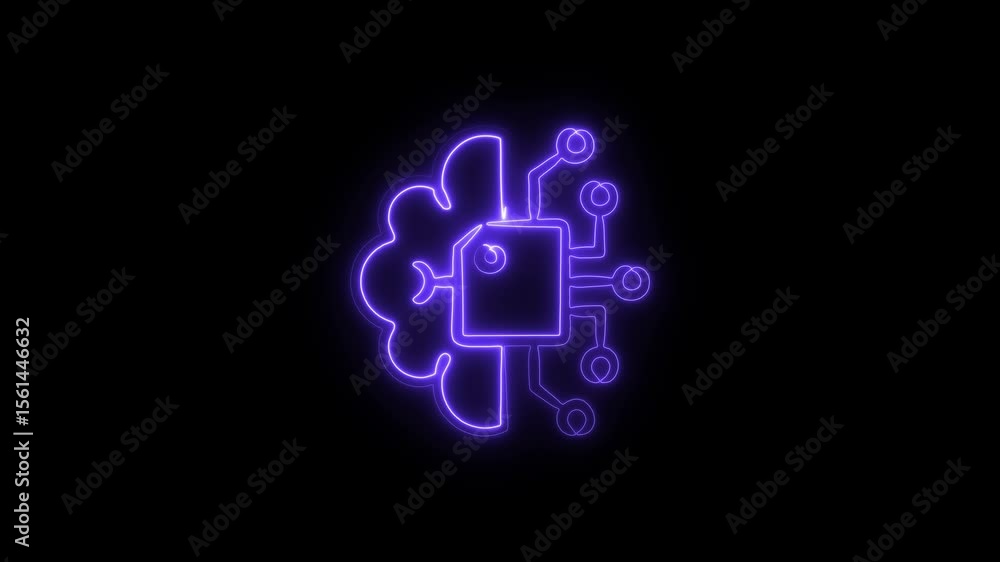 Poster futuristic a i brain circuitry neon glow animation artificial intelligence concept digital
