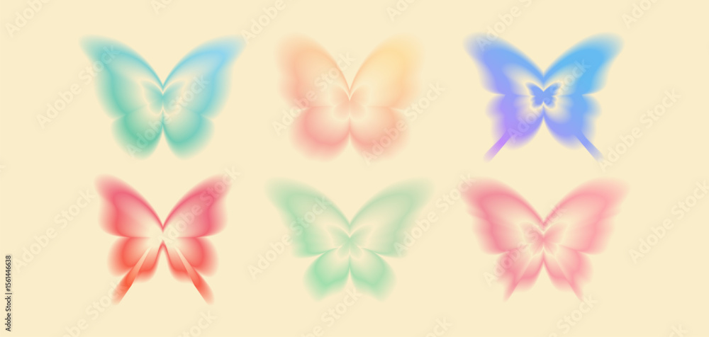 Poster gradient butterfly shape collection with gradation color soft blurred wings on beige background for 