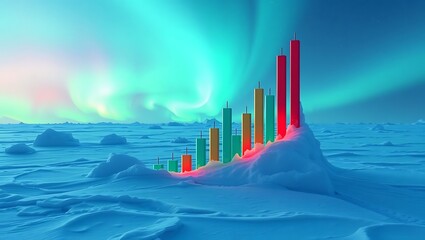 Fototapeta premium Arctic Growth Financial Chart Rising Amidst the Aurora Borealis