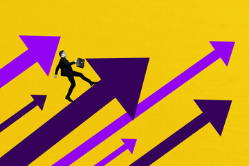 Exclusive poster creative collage of happy businessman run arrow development pointer aim...
