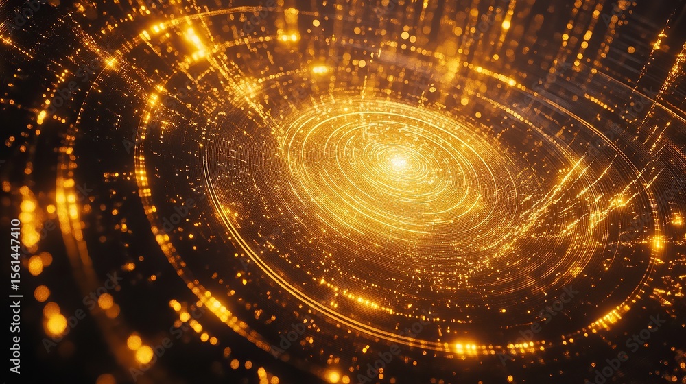 Poster golden data swirl abstract tech spiral in digital space