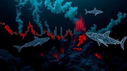 Fototapeta premium Sharks, Stock Market Volatility, and Underwater Financial Crisis Concept