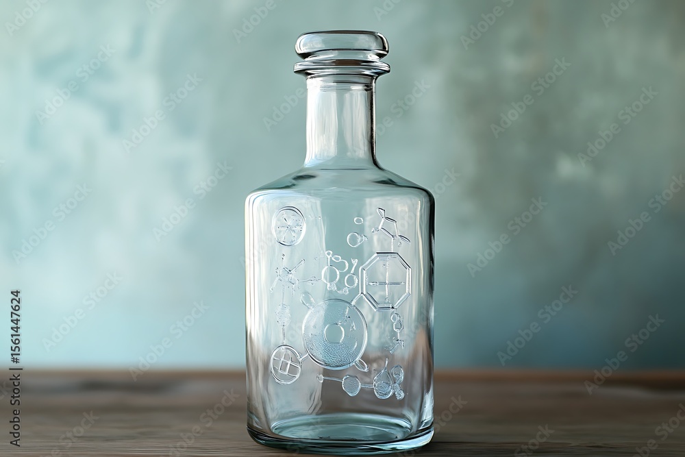 Poster sparkling glass container filled with a lab chemical solution.