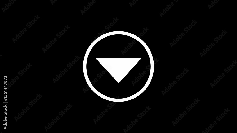 Poster white down arrow inside circle on black background