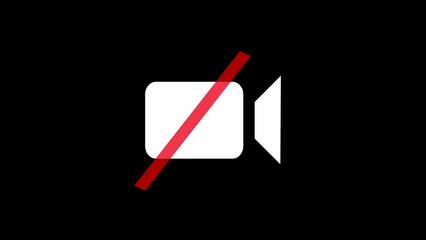 Video Camera Icon with Red Slash on Black Background