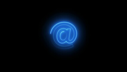 Glowing Blue At Symbol on Black Background email neon