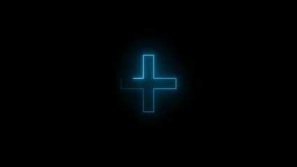 Glowing Blue Cross Symbol on Black Background religion