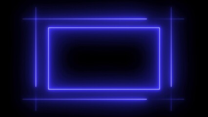 Glowing Blue Neon Frame on Black Background Abstract Geometric Lines