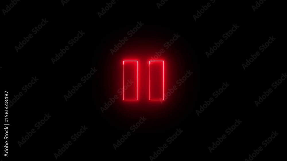 Poster glowing red pause symbol on black background icon