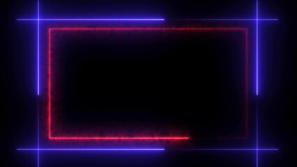 Glowing Neon Frame with Red and Blue Lines on Black Background