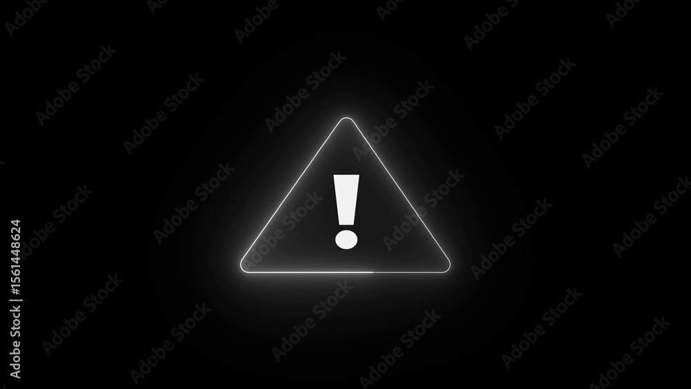 Poster glowing white warning triangle with exclamation point on black background