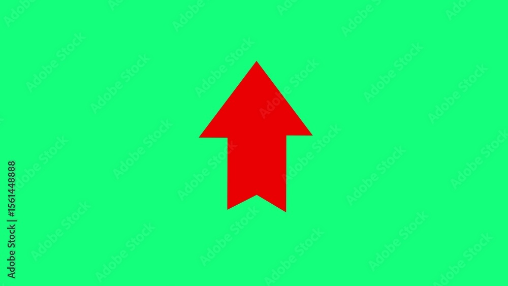 Poster red arrow pointing up on green background simple graphic