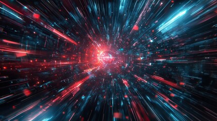 Obraz premium Red and Blue Digital Speed Burst Abstract Futuristic Light Explosion