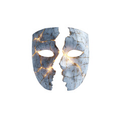 Shattered Identity A Broken Mask with Glowing Cracks