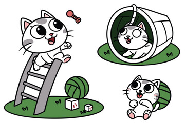 Adorable cartoon cat in various playful and cute poses perfect for children s designs