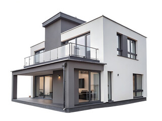 Obraz premium Modern House With Glass Balcony isolated on a transparent background