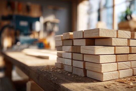 Woodworking shop lumber stack wood carpentry diy project materials stock