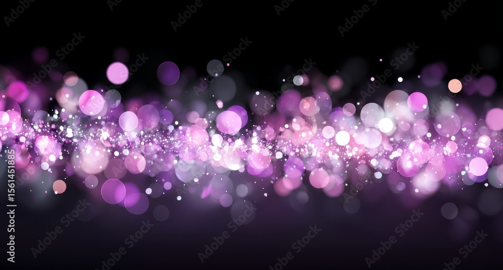 Poster an abstract background featuring pink and purple bokeh, dark backdrop, and an array of shimmering pa