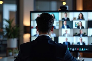 A Global Business Meeting: Dressed in a Suit, a Businessman Participates in an International Video Conference Call