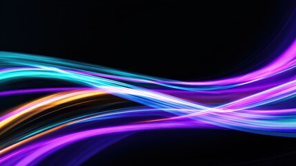 Vibrant abstract waves of light in purple, blue, and orange against a dark background