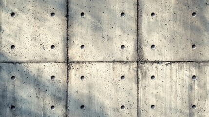 Concrete office backdrop minimalist industrial surface showing authentic weathering patterns and circular holes in structured grid composition
