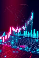 Abstract Neon Stock Market Chart Financial Growth and Decline Visualization