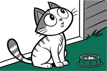 Adorable cartoon cat sitting with a curious head tilt perfect for playful designs