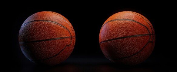 Obraz premium The two basketballs positioned elegantly on a dark background.