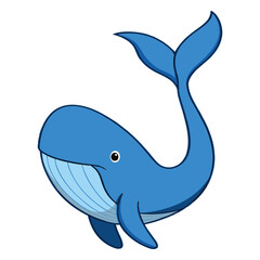 Fototapeta premium Cute cartoon blue whale with big smile and curved tail isolated on transparent background