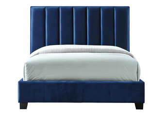 Plush blue channel tufted bed isolated on a transparent background