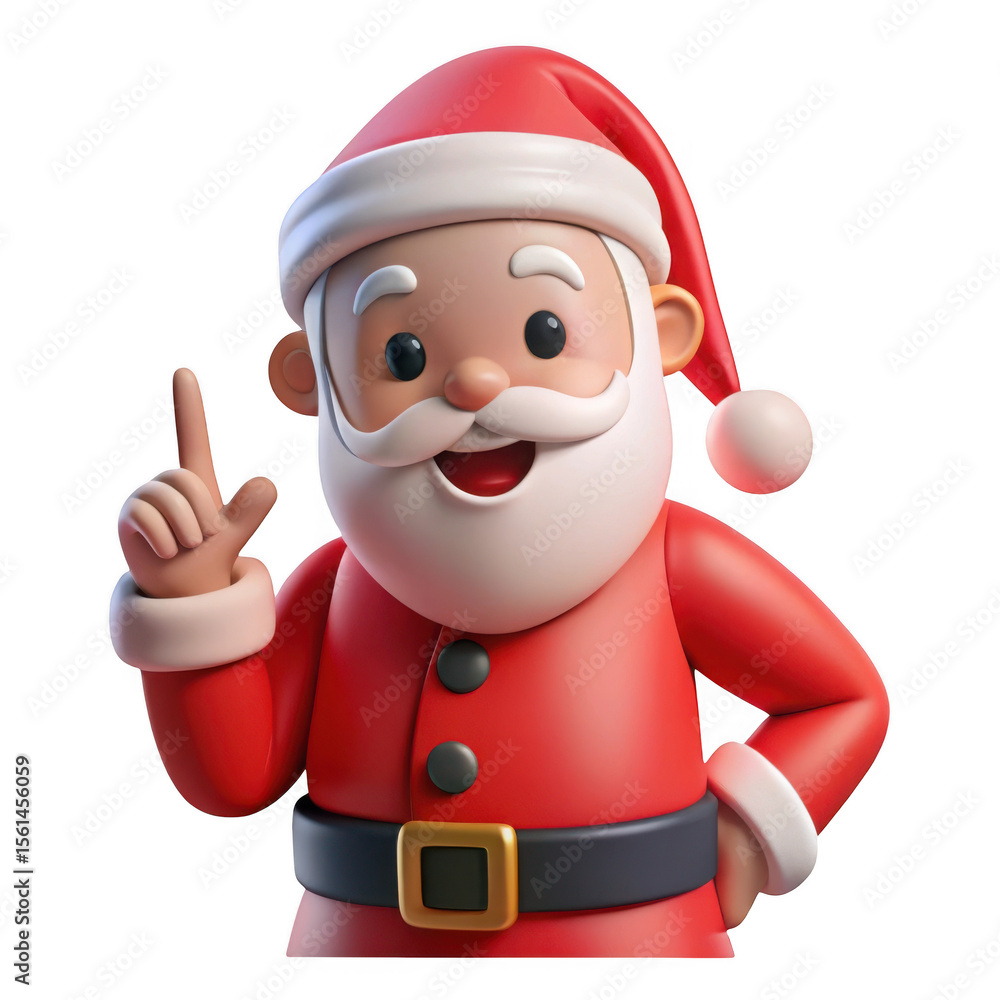 Poster cheerful 3d santa claus character pointing up isolated on transparent background