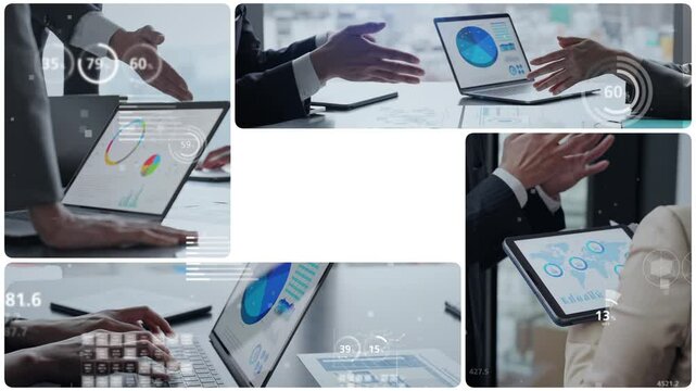 Concept of various business collage footage and statistical data
