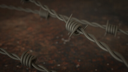 The  Barbed wire on Rusty Background for war concept  3d Rendering.