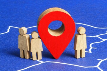 Wooden map marker with family figures