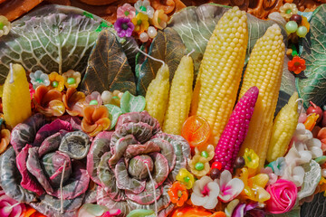 Vegetables, flowers, leaves Made from candles