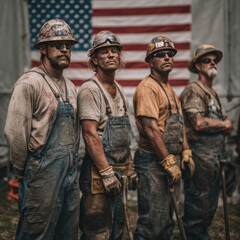 Fototapeta premium workers in uniform with american flag