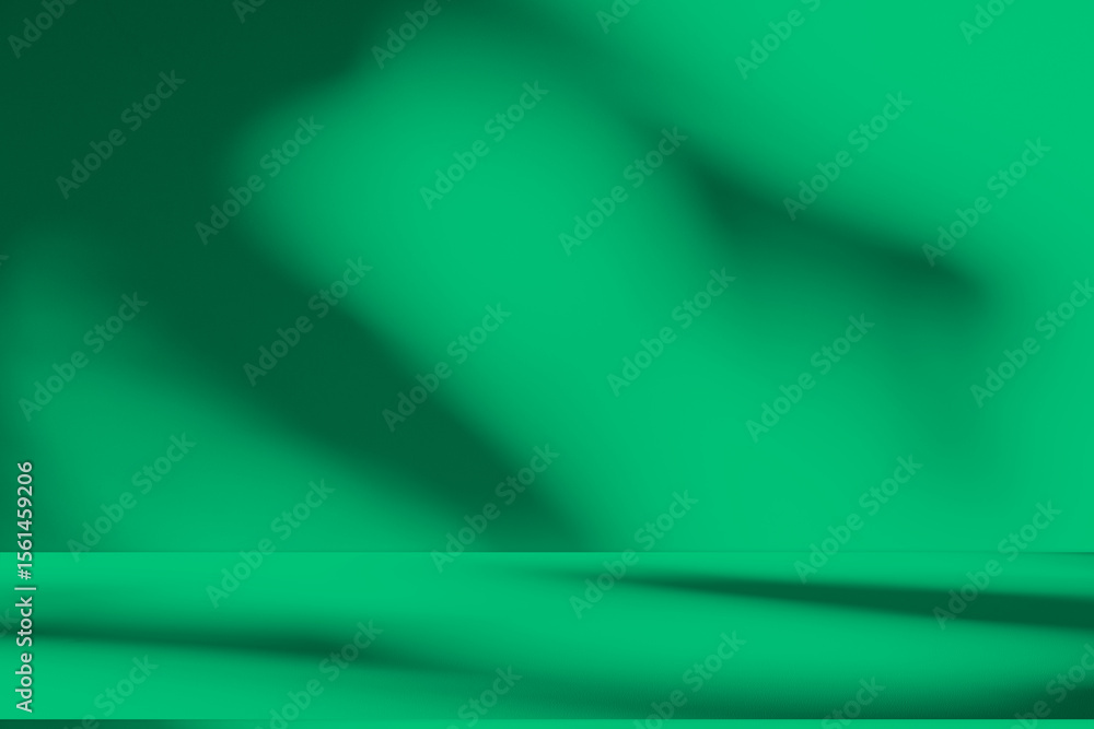 Aufkleber Wall interior background, studio and backdrops show products. with leaf shadow from window color green and white. background for text insertion and presentation of product	
