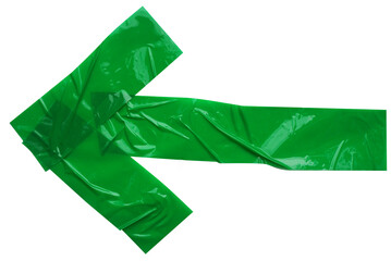 Green arrow made of crumpled sticky tape strips, design of direction sign for creative concept