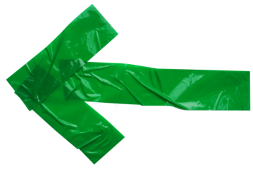 Green arrow made of crumpled sticky tape strips, design of direction sign for creative concept