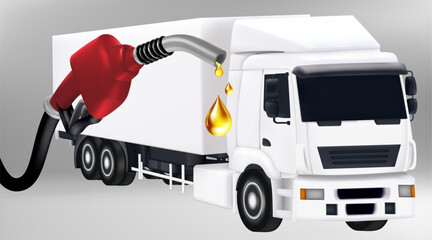 Gasoline red fuel pump Engine oil advertising banner. 3d vector illustration with engine Petroleum oil is a fuel that powers the transportation